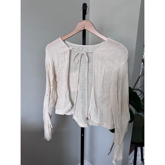 Free People Ivory Gauze Long Sleeve Open Back Top - Picture 4 of 5